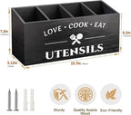 MINCORD Rustic Wooden Utensil Holder for Countertop - 4 Compartment Farmhouse Heavy-Duty Flatware Caddy & Silverware Organizer - Large Kitchen Decor for Spoons, Forks, Parties, Coffee Bar & RV