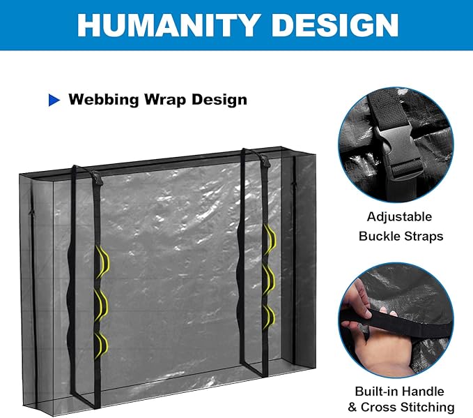 TICONN Mattress Bags for Moving, Heavy Duty Twin Mattress Cover Storage Bag with Full-Around Handle and Adjustable Buckles (Black, Twin)
