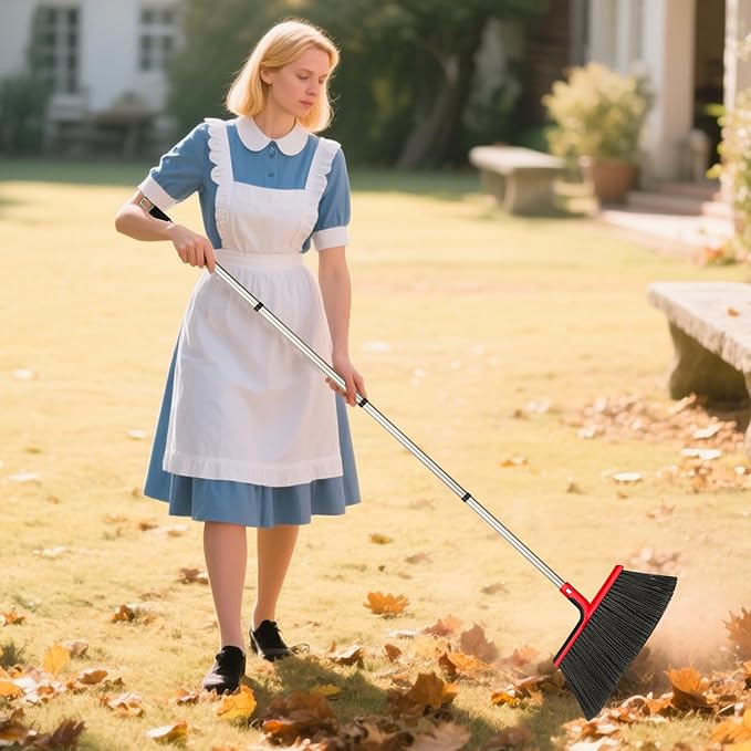 Angle Broom with 58″ Long Handle – 14″ Wide Stiff Bristles for Indoor & Outdoor Sweeping, Garage, Patio, Deck, Courtyard, Concrete, Leaves & Debris Removal