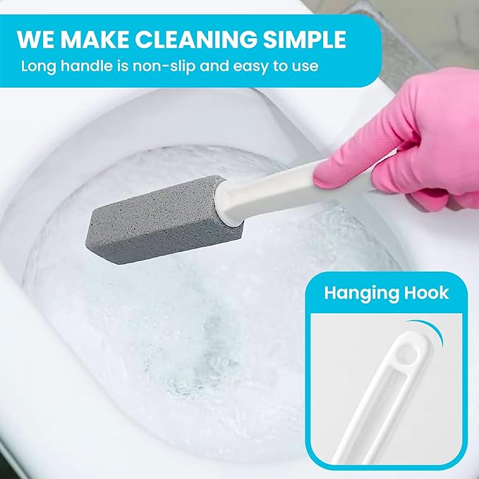Simple Life Pumice Stone Toilet Bowl Cleaner | Long Handle & Eco-friendly Screw-on Pumice Stones | Scouring Stick for Toilet Cleaning, Stain Removal on Toilets, Grills, Tiles, Grout & Pools | 6 Pack