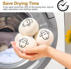 6 Pcs Wool Dryer Balls, Reusable New Zealand Natural Fabric Softener & Static Reducer Wool Laundry Balls for Dryer to Reduce Wrinkles & Shorten Drying Time, for Pet Hair & Laundry, with Storage Bag