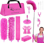 Microfiber Dusters for Cleaning, Feather Dusters with Extension Pole, Bendable & Washable Dusters for High Ceiling Fan, Blinds, Cars, Furniture, Cleaning Tools Kit Pink Gift for Women (15 PCS)