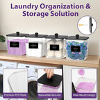 COAZEX 4 Pack Clear Laundry Pods Container, Plastic Square Laundry Room Organization and Storage Jars with Black Lids, Scoops & Labels for Detergent, Powder, Dryer Balls
