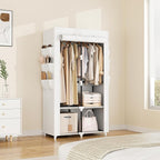 VTRIN Portable Closet Wardrobe Closet for Hanging Clothes with 4 Storage Shelves, 2 Hanging Rods and 6 Pockets, Stable and Easy Assembly Clothes Rack with Cover Free Standing Closet White