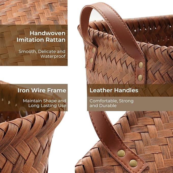 GIB Wicker Storage Baskets for Shelves, Woven Laundry Basket for Organizing Clothes Blanket Basket, Decorative Rectangular Closet Organizers Storage Bins with Handles, Brown, 4 Pack