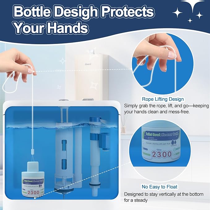 Toilet Bowl Cleaners, Automatic Long-Lasting Blue Toilet Cleaner Bottle, Septic Safe Toilet Bowl Tablets in Bottles, Fresh Bathroom & Deodorize, 9 Pack, 2300 Flushes Each