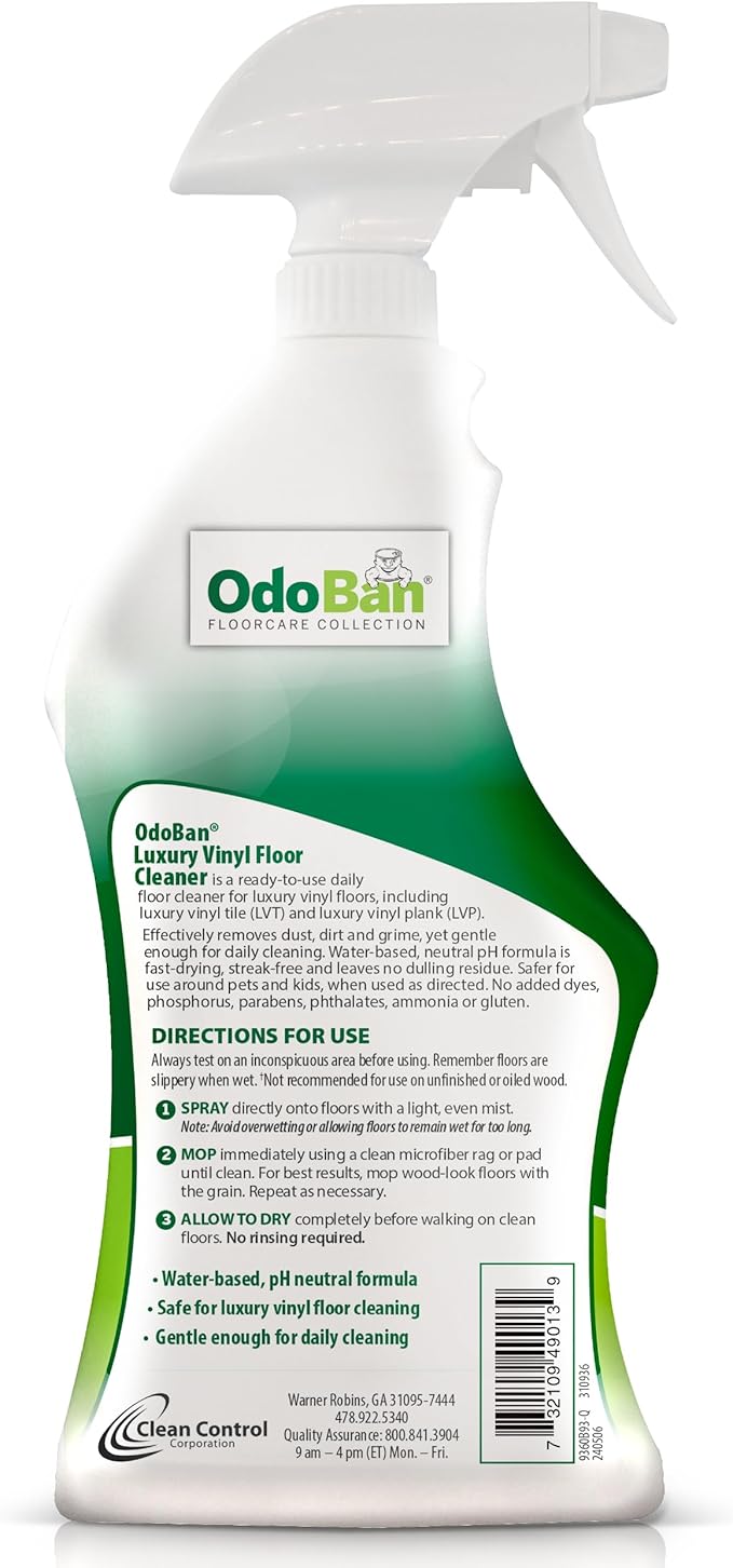 OdoBan Ready-to-Use Luxury Vinyl Floor Cleaner, Streak Free and Neutral PH Formula, Made in the USA, Scentless, 32 Oz Spray 4-Pack