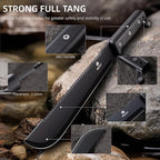 REAT Machete with Saw, 17" Full Tang Fixed Blade Hunting Knife with Sheath, Ergonomic No-Slip Handle,Machetes for Cutting Trees,Yard Work,Bushcraft, Survival