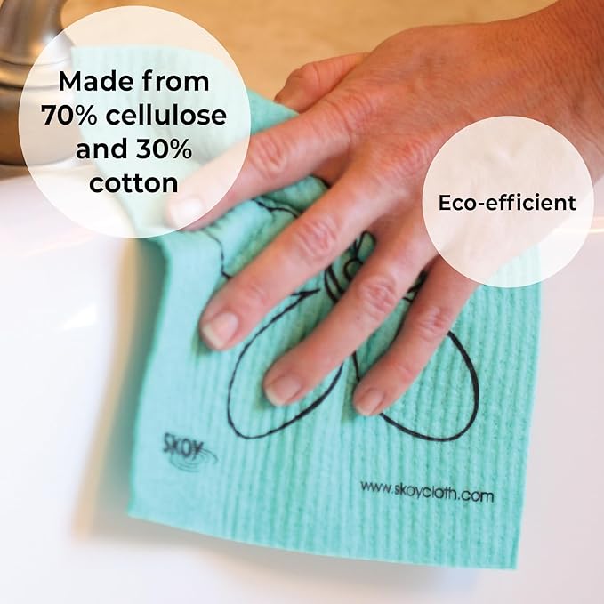Skoy Cloth, 8-Pack Versatile Swedish Dishcloths for Kitchen and Household Use, Reusable Cleaning Cloths, Planet-Friendly, Dishwasher and Dryer-Safe, Yellow