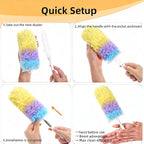 Heavy Duty Duster Refills, Disposable Dusters Kit for Cleaning Dusting Furniture Blind Ceiling Fan, Multi Surface 360 Feather Duster(10)+3FT Extended Handle（1） (Colorful)