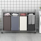 Laundry Sorter 4 Section Hamper Sorter with Heavy Duty Lockable Rolling Wheels Removable Bags Basket Separator for Dirty Clothes Storage, Assorted