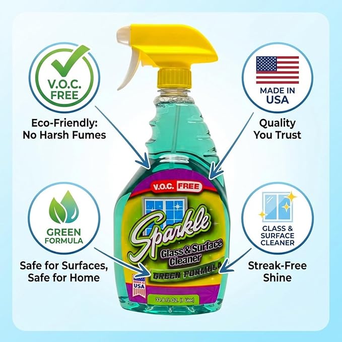 Sparkle Glass & Window Cleaner Spray, VOC-Free Eco Formula, Streak-Free Finish for Windows & Mirrors, 33.8 fl oz (Pack of 2)
