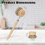 Bamboo Dish Scrubber with Handle - Hard Bristle, Natural Kitchen Brush, Sustainable & Biodegradable, Bamboo Brush for Dishes, Pans and Pots