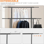 Fishat Stand Portable Black Double Rods Garment Clothes Rack with Rolling and Lockable Wheels Mobile, 48" W x 15" D x 67" H, Metal Simple Hanging Clothes with 2 Hook