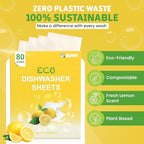 Dishy Eco-Friendly Dishwasher Detergent Sheets - 80 Loads | Plant-Based, Biodegradable & Plastic-Free | Alternative to Dishwasher Tablets | Fresh Lemon Scent
