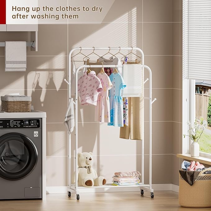 Golpart Clothes Garment Coat Rack Drying Clothing Racks Metal Freestanding for Hanging Clothes Portable Closet for Laundry Bedroom White