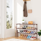 34" Widening Design Shoe Rack for Closet 16 Pairs Small Spaces Non-Woven 3 Tier Shoe Organizer Stackable Metal Shoe Shelf for Entryway, Bedroom Brown