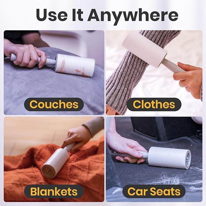 DELOMO Lint Roller 600 Sheets (2 Rollers + 4 Refills) - Lint Rollers for Pet Hair Extra Sticky, Mega Value Pet Hair Removal Tool for Clothes/Couch/Furniture/Car - Ideal for Pet Owners