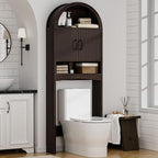 Spurgehom Over The Toilet Storage Cabinet, Bathroom Shelf Organizer Freestanding, Bathroom Arch Cabinet Over Toilet with Toilet Paper Holder and Anti-Tipping Device (Narrow Style-Coffee)