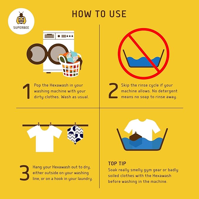 SuperBee Laundry Kit - Eco Laundry travel kit - Chemical Free Sensitive Skin Laundry - Laundry alternative 300 loads - 3 Wool Dryer Balls - Natural Fabric Softener - Cotton mesh laundry bags set