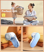 Fabric Shaver, Lint Remover for Clothes, Effectively and Quickly Remove Pills, Sweater Shaver with Stainless Steel 3-Leaf Blades and Safety Lock Protection.(Blue & White)