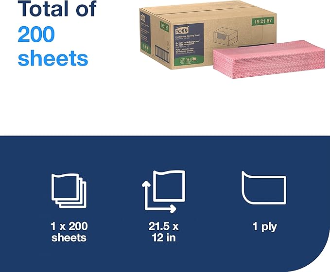 Tork Foodservice Cleaning Towel Pink and White, 1/4 Fold, 1 x 200 Towels, 192187