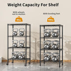 Golpart Small 4 Tier Shelves Storage Wire Shelving Unit Metal Shelf Adjustable Organizers Storage Shelving with Wheels for Bathroom Laundry Room Kitchen Pantry12”D x 18”W x 44.8”H Black