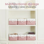 Storage Baskets for Shelves 13.8x9.8x6.7 Inch-Foldable Fabric Organizing Storage Bins with Handles, Closet & Bathroom Organizer, Home Storage for Kitchen, Office (3-Pack, White&Pink)