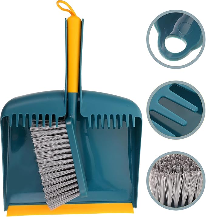 Hand Broom and Dustpan Set Small Size with Plastic Bristles Home Cleaning Accessory for Kitchen, Tabletop, Car Interior, and Office Sweeping