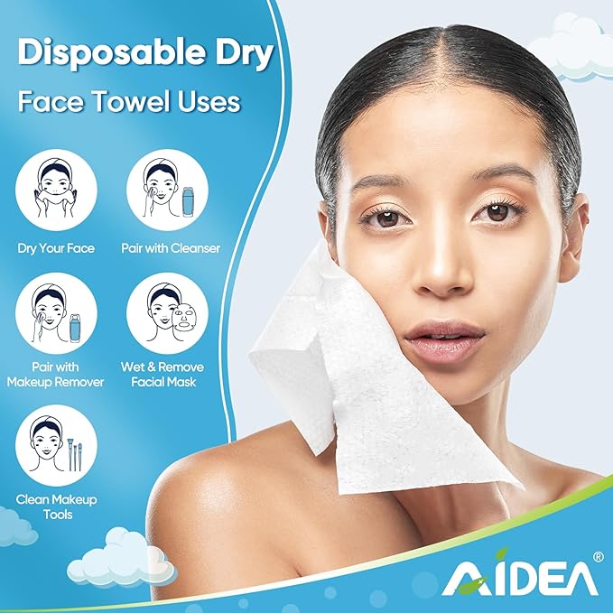 AIDEA XL Face Towels Disposable-200Ct (4 Box), Clean Facial Cloths, Facial Cleansing Wipes for Sensitive Skin, Face Towelettes for Makeup Removing, Nursing, Travel, Dry Wipes 9.84"×11.81"
