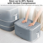 Comforter Storage Bag - 130L Large Capacity Blanket Storage Bags 3-Layer Ultra Space Saving Self Compression Organizer, Washable Compression Bags for Storage Comforter Blanket, 4-Pack, Grey