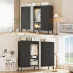 Heavy Duty Covered Clothes Rack with Magnetic Door Foldable Portable Wardrobe Closet for Hanging Clothing Rolling Black Metal Garment Rack on Wheels Closet System (Black, 65.9in)