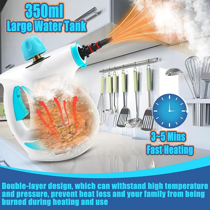 Steam Cleaner, Pressurized Handheld Steam Cleaner for Home, Multi-Surface Steamer for Cleaning with Safety Lock, Portable Cleaning Steamer for Kitchen, Bathroom, Car, Grout, Upholstery and Clothes