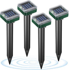 Solar Powered Mole Repellent, 4 Pack Ultrasonic Gopher Vole Deterrent Outdoor - Waterproof Sonic Spikes for Lawn, Garden & Yard - Repels Rats Squirrels Skunks Chipmunks Groundhogs Snakes & Rodents