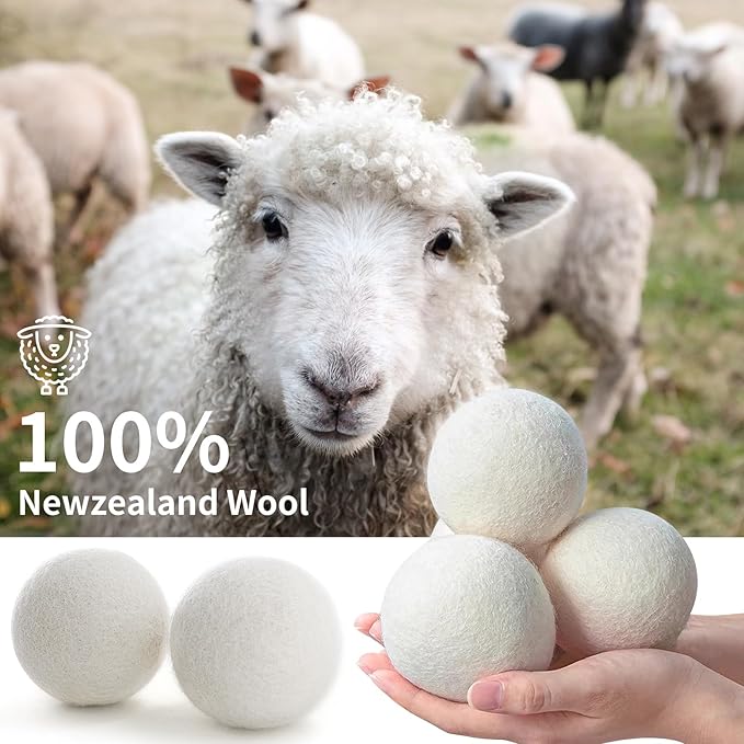 Wool Dryer Balls, Organic Wool Balls for Dryer Laundry Balls for Dryer Reusable 6P Reducing Clothing Wrinkles,Saving Drying Time and Fabric Fluffier 100% New Zealand Wool Lint Balls