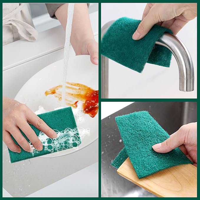 Green Scouring Pad，Scrub Pads，Cleaning Pads for Dishes Kitchen (10)