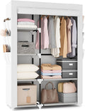 VTRIN Wardrobe Closet, 41.7 Inch Wide Portable Closets for Hanging Clothes with 1 Hanging Rod, 6 Shelves, 6 Pockets, Clothes Rack with Cover Portable Wardrobe Closet for Bedroom, Dorm, White