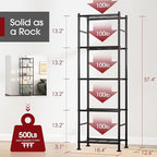 Sakugi Storage Shelves - Set of 2, 5-Tier Metal Shelf Organizer, Space-Saving Garage Shelving with Leveling Feet, Standing Shelves Organizer for Kitchen, Laundry, Pantry (18.4" x 12.6" x 57.4", Black)