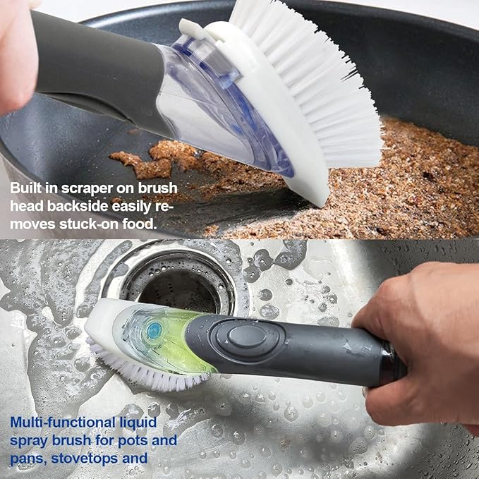 CELOX Dish Brush with Soap Dispenser for Cleaning Pots, Dishes, Bowls, Gray