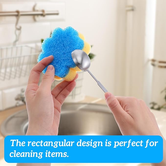 3pcs Scrubbies for Dishes, Dish Washing Sponge, Dual-Sided Temperature Scrubby Sponges, Flower Dual-Sided Sponge for Dish, Bathroom, Kitchen, Washing & Plus, Multipurpose