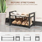 2-Tier Expandable Shoe Rack,Adjustable Shoe Shelf Storage Organizer Heavy Duty Metal Free Standing Shoe Rack for Entryway Closet Doorway (Black)