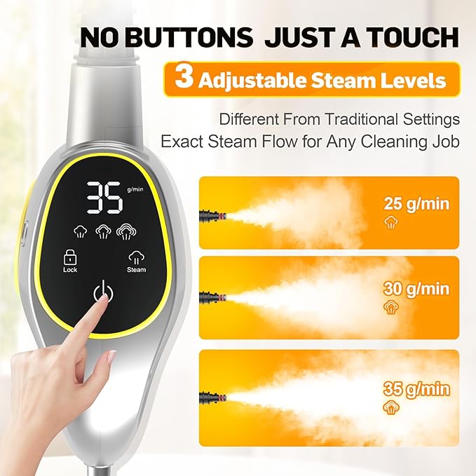 Handheld Pressurized Steam Cleaner for Home - 15s Heat-Up 3-Level Adjustable Steam Cleaner with 14pcs Accessories, Multi-Surface Steamer for Cleaning Car Detailing, Tile, Grout, Chemical-Free
