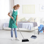 Tioncy 8 Set 16 Pcs Broom and Dustpan Set 53 Inch Broom with Dustpan Combo with Long Handle Upright Stand up for Office Home Kitchen Lobby Floor Cleaning