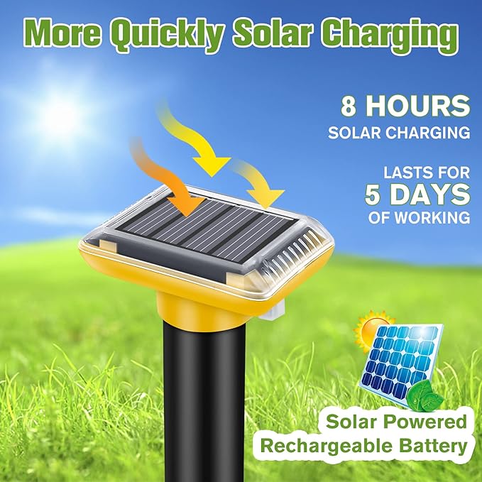 Solar Mole Repellent, Ultrasonic Gopher Repeller Outdoor, 6 Packs Solar Powered Waterproof Snake Repellent Deterrent Gopher Vole Snake Pest and Other Animals from Lawn Garden Yard Home (6PCS)