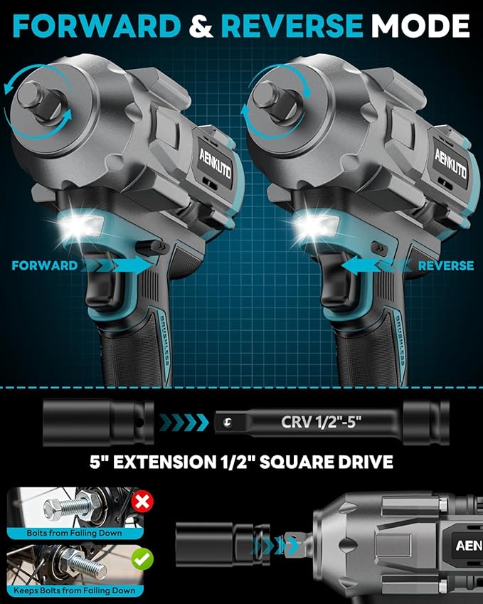 Cordless Impact Wrench for Makita 18V Battery,1500Nm (1106 Ft-Lbs) 1/2" Brushless Impact Gun, LED Work Light, 3-Speed High Torque Power Tool for Tire Removal, Rusted Bolts (No Battery)
