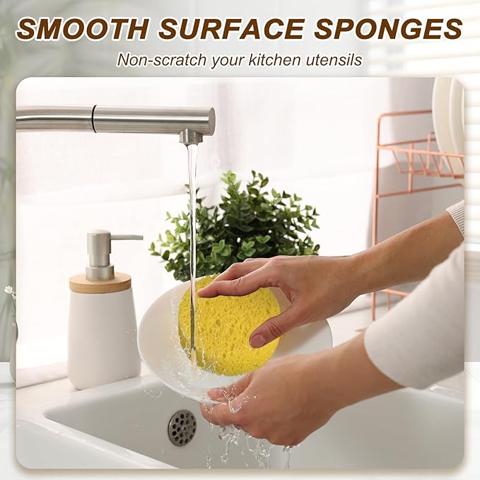 uxcell 20Pcs Cellulose Sponges, Round Kitchen Clean Sponges Non-Scratch Compressed Dish Scrubber for Kitchen Household Cookware Bathroom Cleaning & DIY, Pink