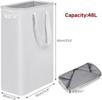efluky Slim Laundry Basket, Narrow Laundry Hamper with Handles, Collapsible Dirty Clothes Hamper, Tall Laundry Bin for Laundry Room, Dorm and Bedroom, 12.7 Gallons(48L) White