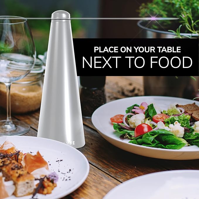 Fly Fans for Tables by Modern Lyfe - AA Battery & USB Powered - Fly Swatter Outdoor Camping Accessory Or for Food at Parties, Restaurants & Picnics, Bug Fan, Spinner Keeps Flies Away (2 Pack - Grey)