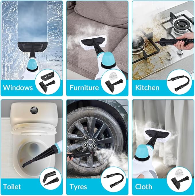 Handheld Pressurized Steam Cleaner with 12 pcs Accessories, Portable Steamer for Cleaning, Steam Cleaner for Home Use, Steamer for Cleaning Car, Furniture, Floor, Upholstery, Grout and Tile, Blue