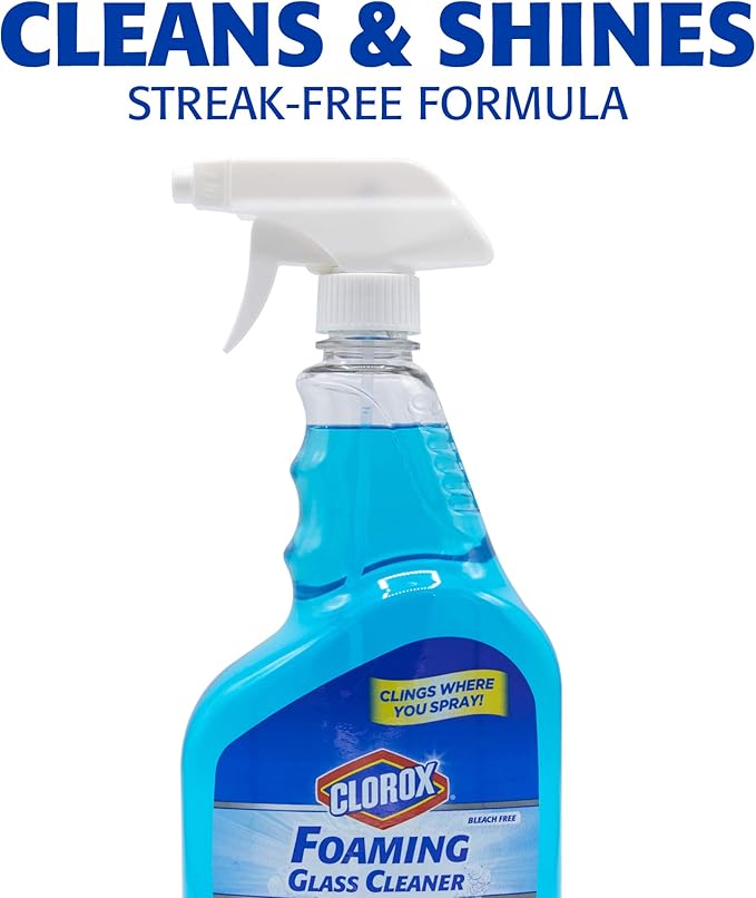 Clorox Foaming Glass Cleaner Trigger Spray, Streak Free No Drip Formula for Windows, Mirrors, and Glass Surfaces, All Purpose Household Cleaning Spray in Fresh Scent , 32 Ounce - 6 Pack
